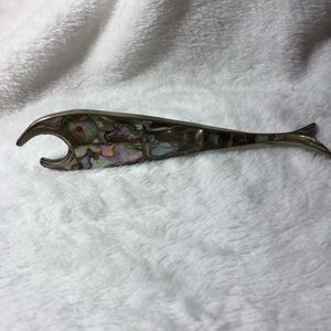 Vintage Mexican silver abalone fish shaped bottle opener